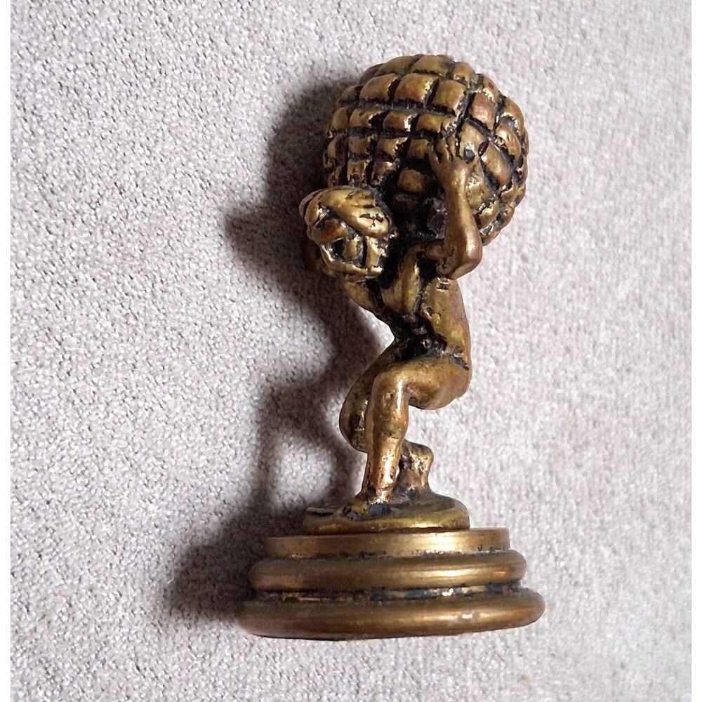 Bronze Atlas Figurine Mini Paperweight Carrying Globe